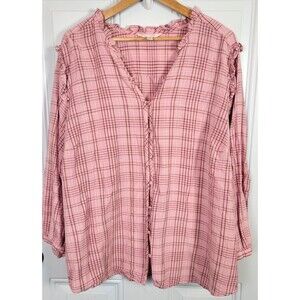 LC Lauren Conrad Plus Size Pink Long Sleeve Top Size 3X Ruffles Button-Front